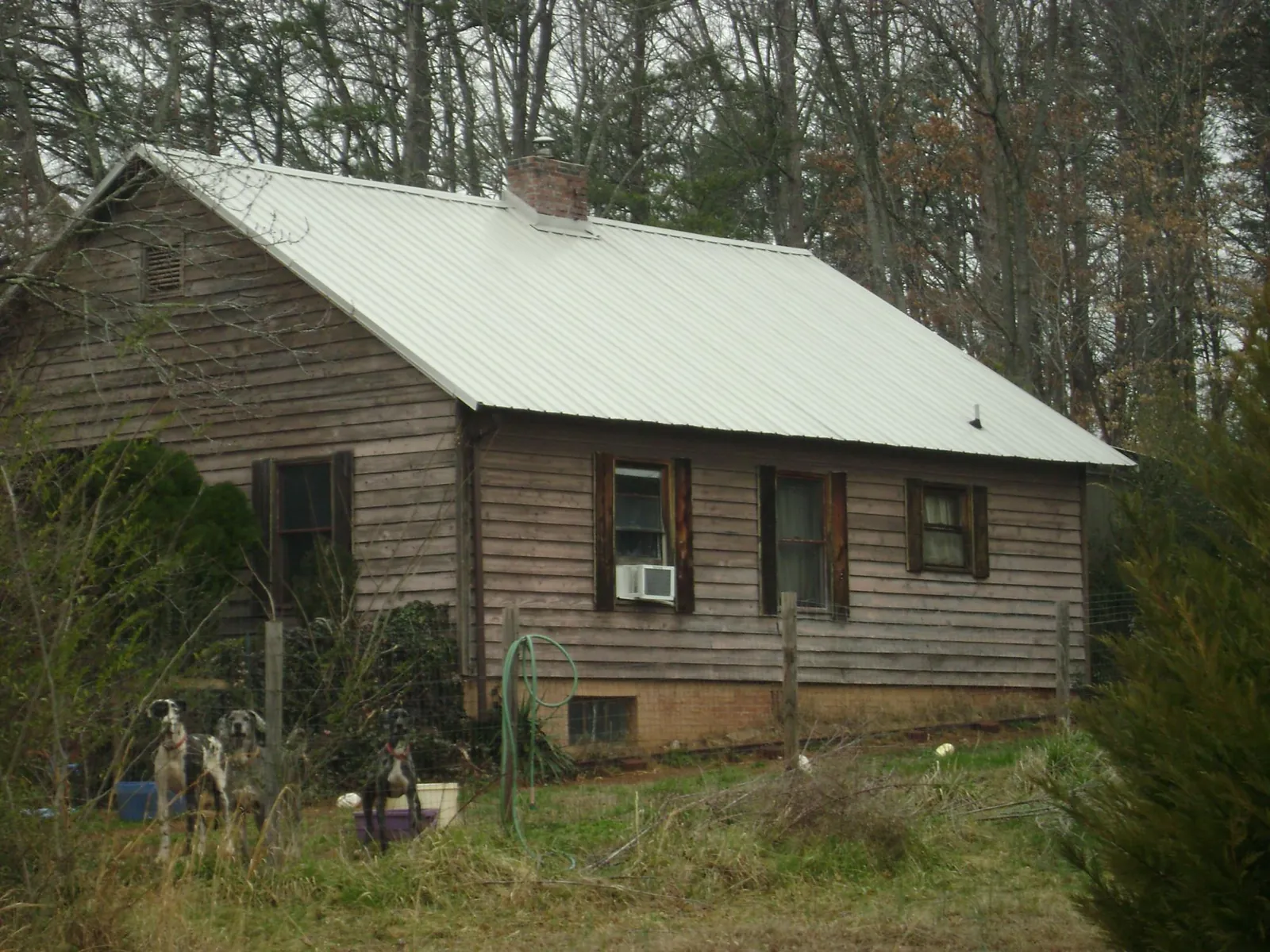 White metal roof on an old wood sided farmhouse, from a Metal Roof Installation job in Chandler
